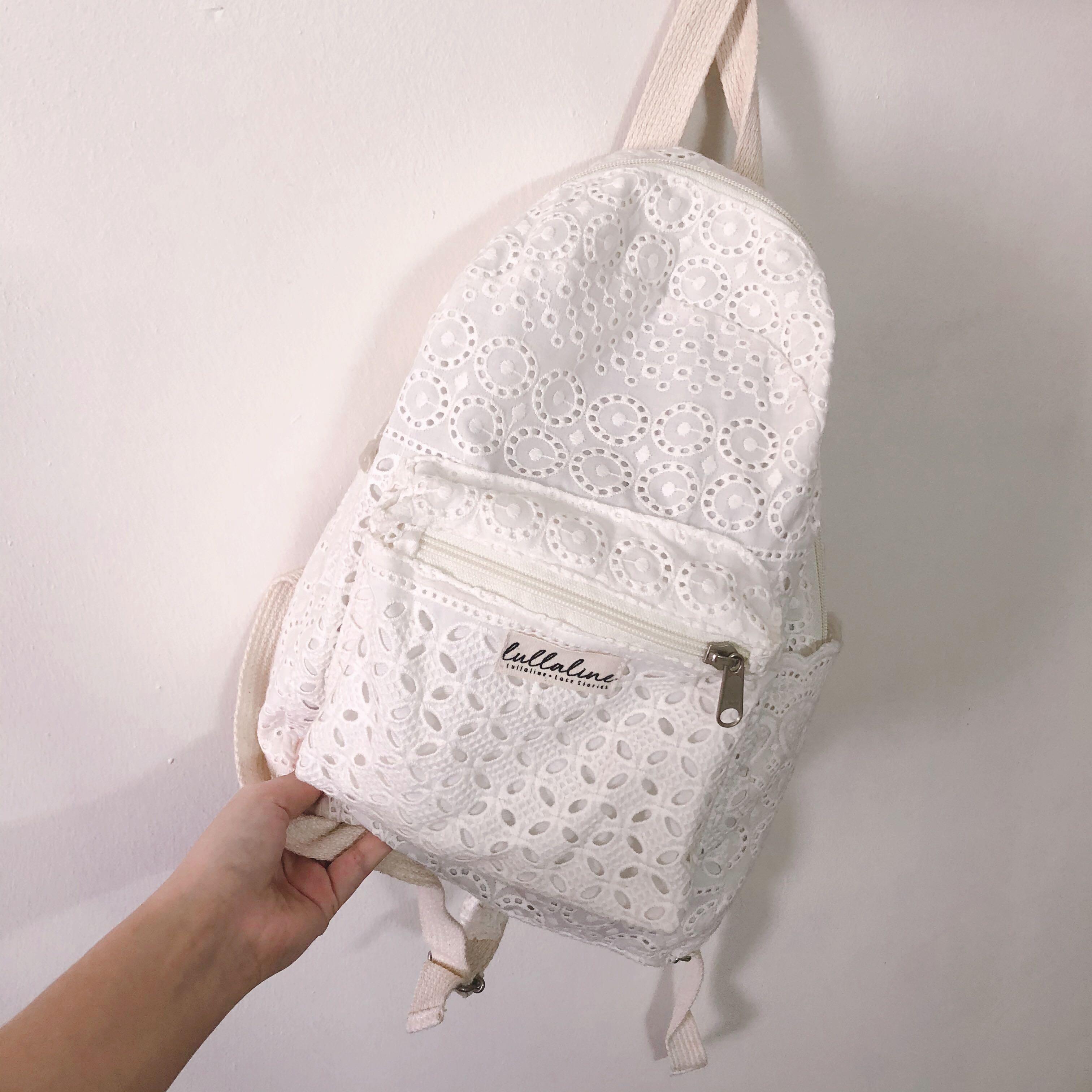 Handmade White Crochet Backpack, Women 