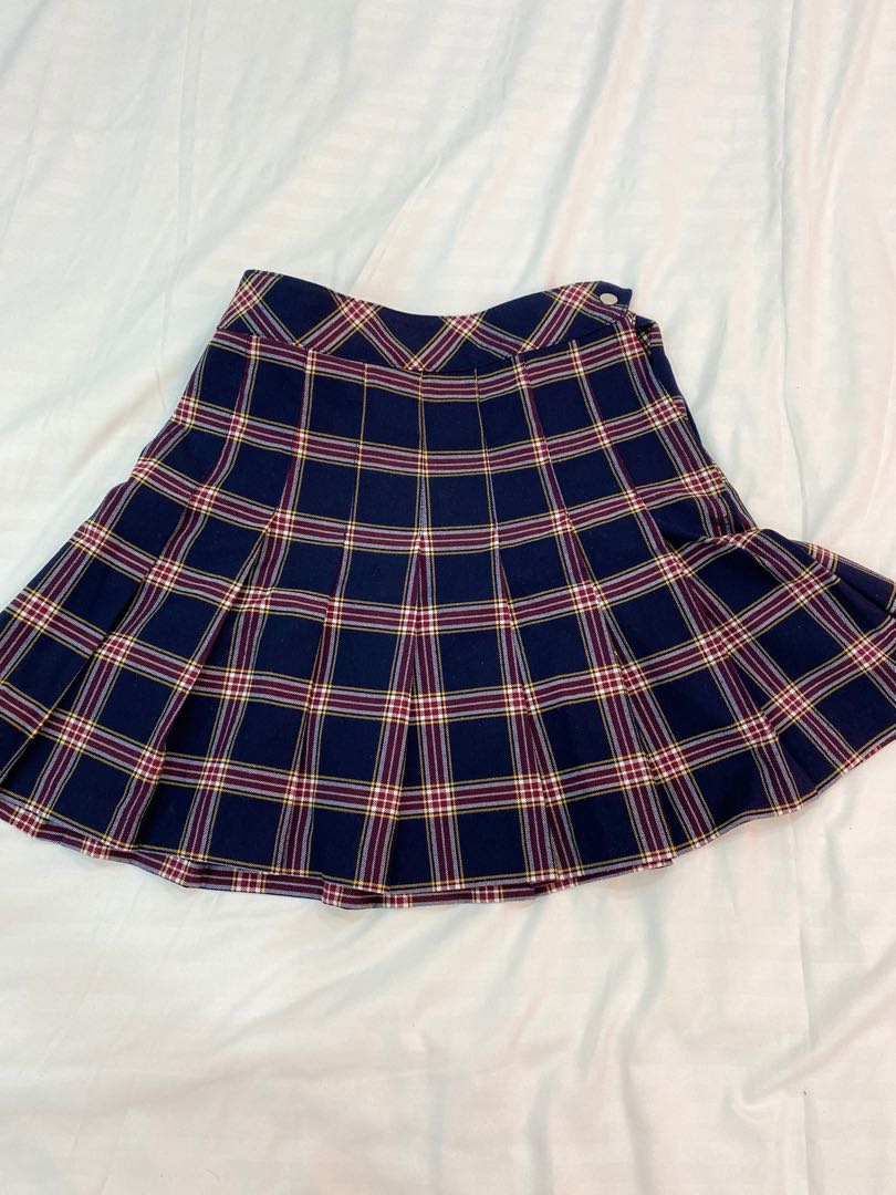 h&m blue plaid skirt