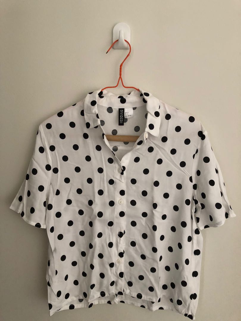 H\u0026M Crop Top Polkadot Shirt, Fesyen 