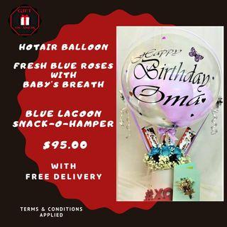 Hotair Balloon "The Blue Lagoon" Rare and Unique Blue Roses Snack Bar