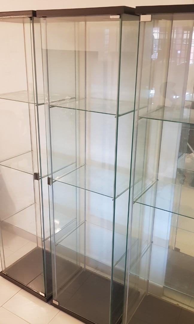 IKEA glass showcase brown wood (4 units), Furniture, Others on Carousell