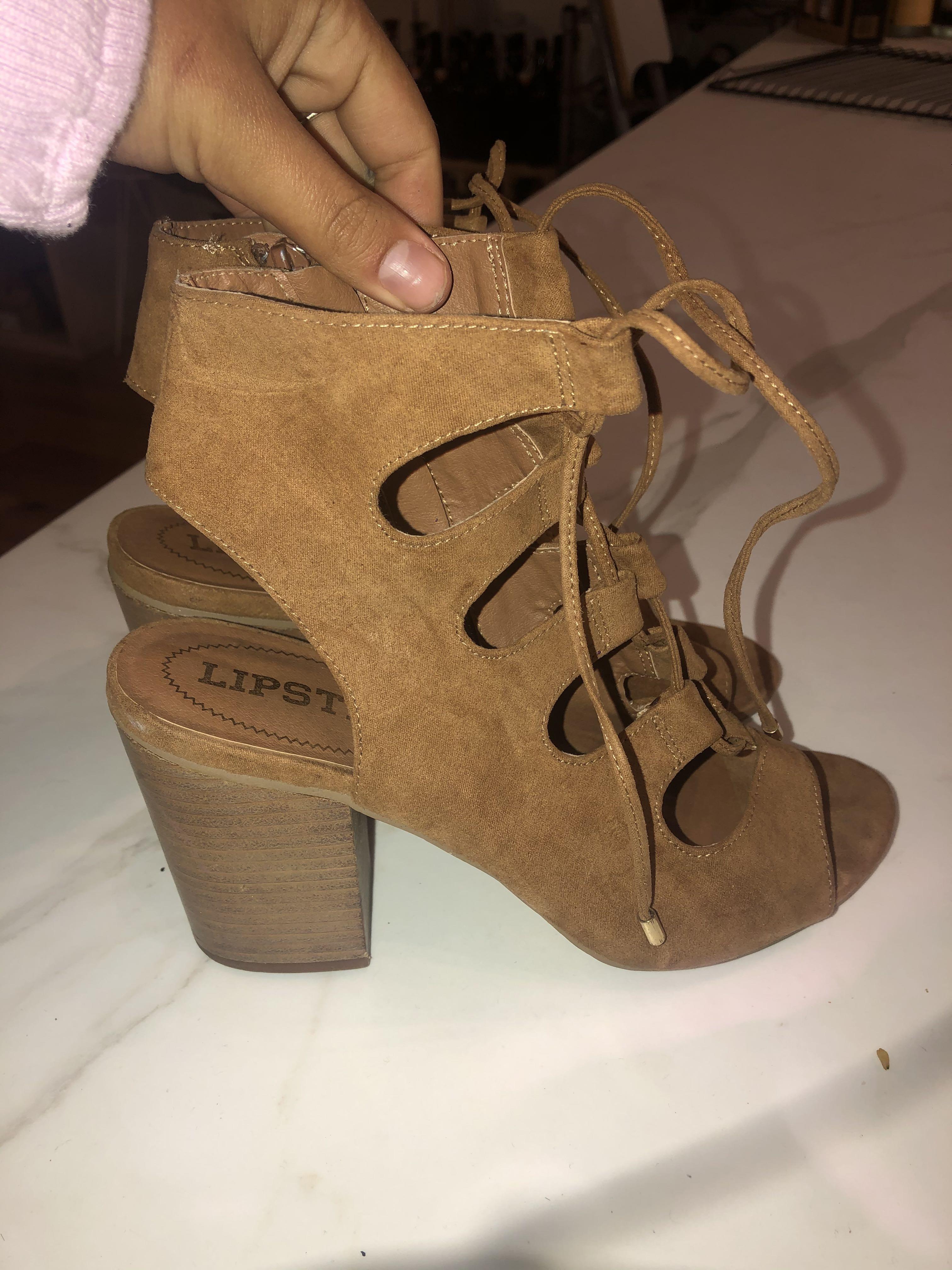 tan tie up heels