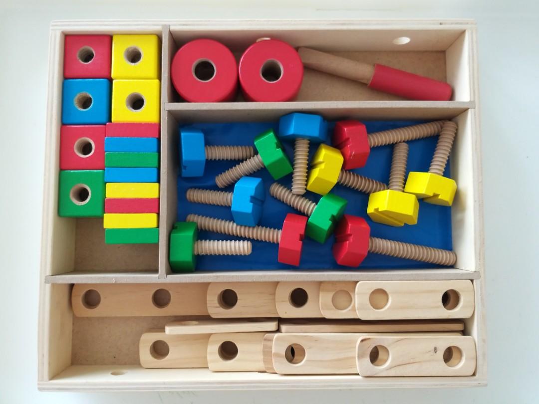 Melissa & doug wooden construction building set in a box hotsell