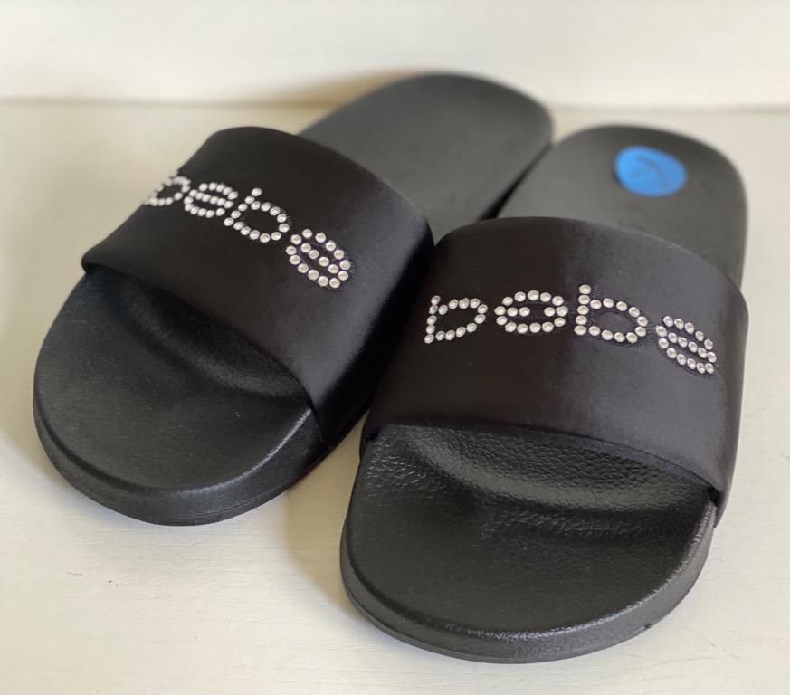 NEW BEBE WOMEN S FELIZIA BLACK SLIP ON SLIDES FLIP FLOPS SLIPPERS 7.5 37.5 SALE Women s Fashion Footwear Flats Sandals on Carousell