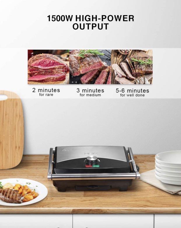 VEVOR 1500W Electric Contact Grill – Countertop Panini Press, Reversible Plates, 0-446°F Temp Control