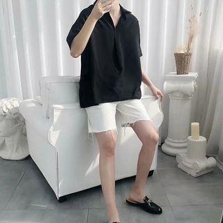 Plain Beach Short Sleeved Black Polo Shirt for Men