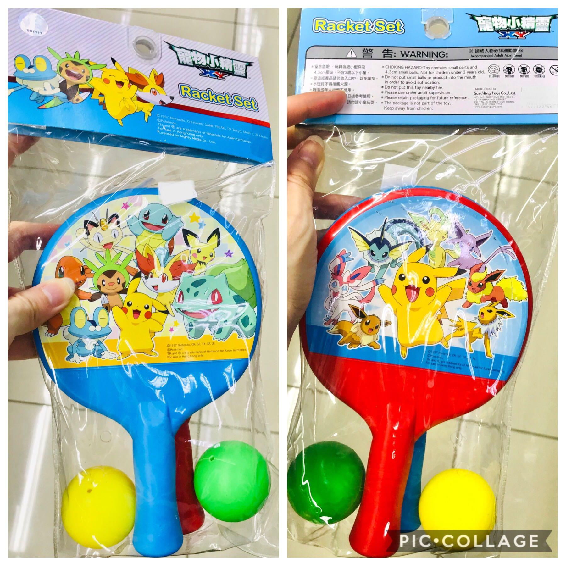 少量新貨 Pokemon Racket Set Ball Game Manga Cartoon Sport Toy Birthday Gift Kid Child 現貨寵物小精靈比卡超拍波拍球乒乓波板運動學習玩具遊戲新年生日兒童節交換抽獎禮物 興趣及遊戲 書本