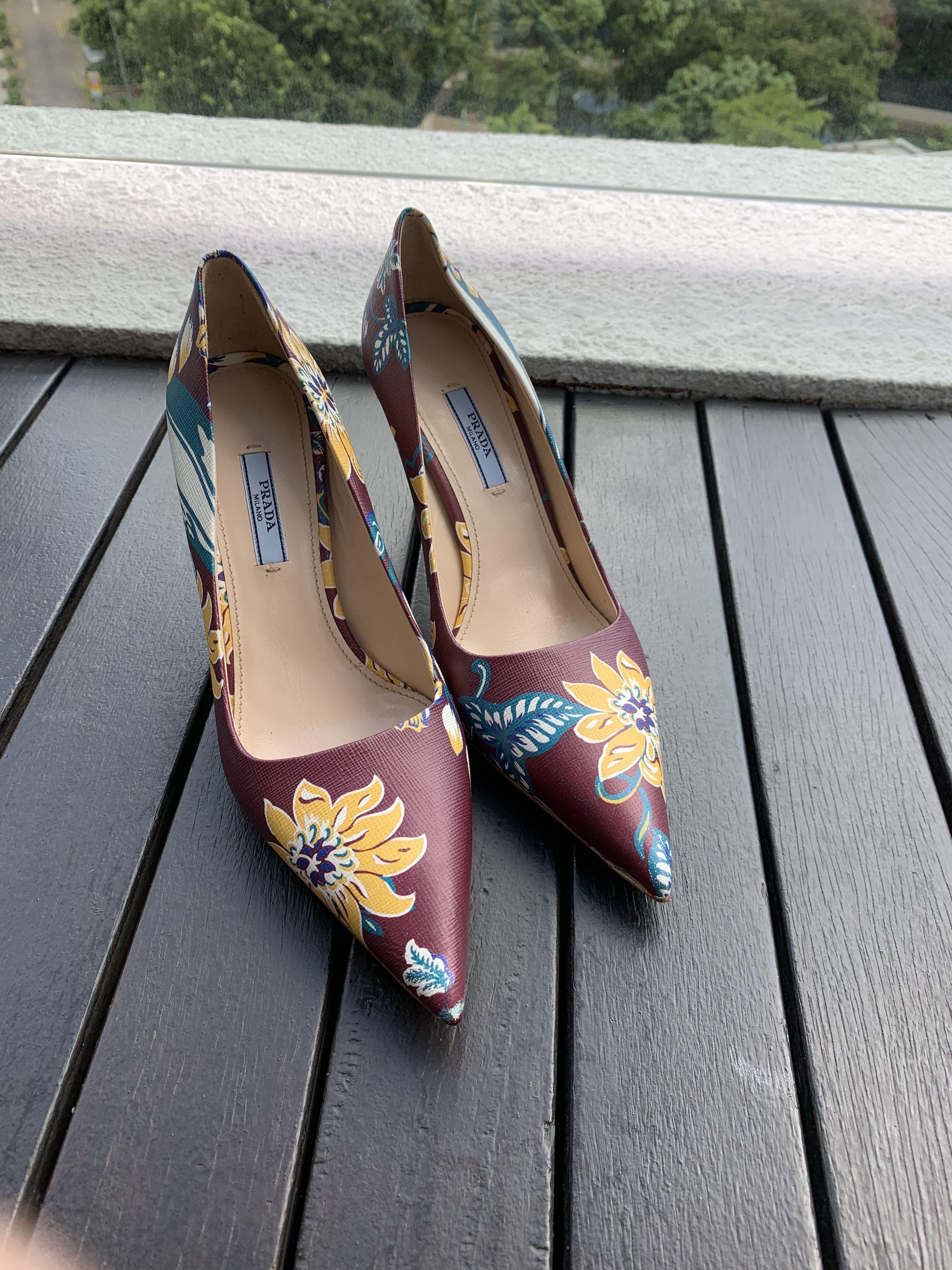 Prada floral heels - size , Luxury, Sneakers & Footwear on Carousell