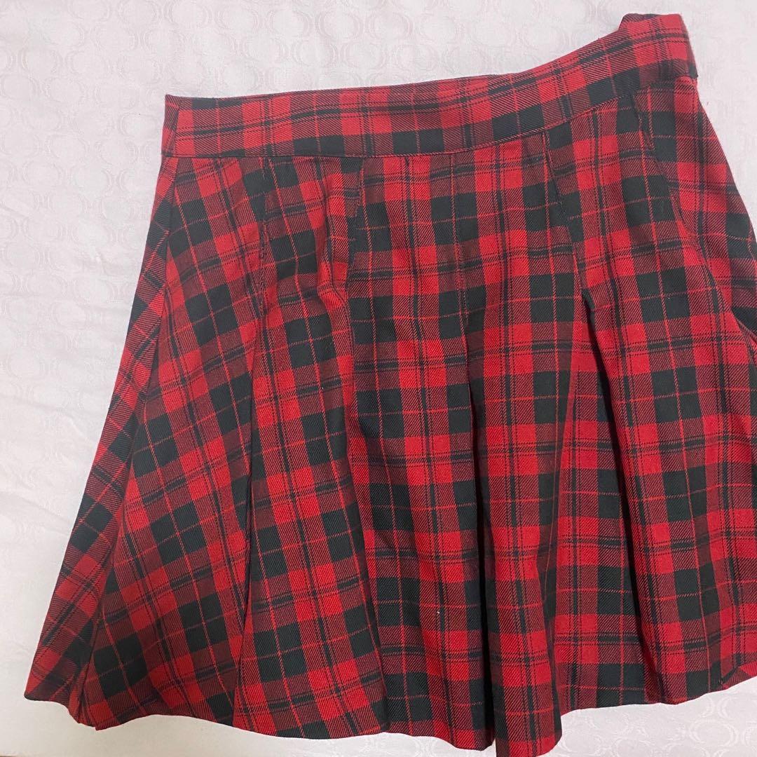 Red plaid skirt womens