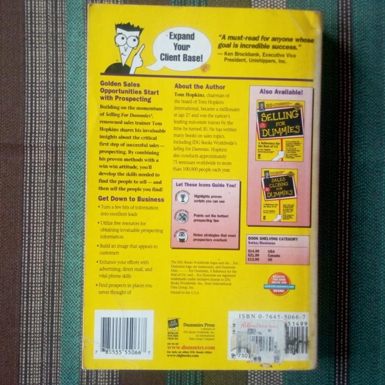 Sales Prospecting for Dummies - by Tom Hopkins (Category: Textbooks) located in Santa Maria. Submitted by 47media (Listing ID 1020187635, Image 3). Description: ❃ Payment Method ❃ ❥ GCash ❃ Delivery ❃ The shipping fee will be shouldered by the buyer (unless ad stated free shipping). Shipping cost depends on the quantity of order/s, location, and courier. .