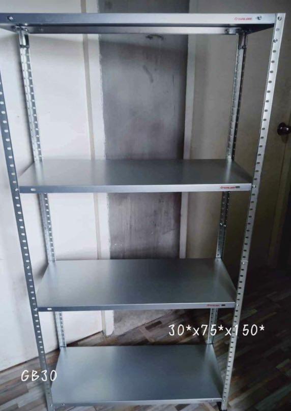 Shelves RACK SALE cabinet (Category: Shelves, Cabinets & Racks) located in Bulacan. Submitted by mark88821 (Listing ID 1020198321, Image 3). Description: Galvanized All Metal Shelves Size: L29.5xW12xH58" inches W75xD30xH146 cm 4 Layers/Adjustable Galvanized Metal not ordinary metal with anti rust properties 30 kilos capacity per layer Paint it with your own color using Spray Paint (optional) Brand New Easy to Assemble Value for Money For Light it