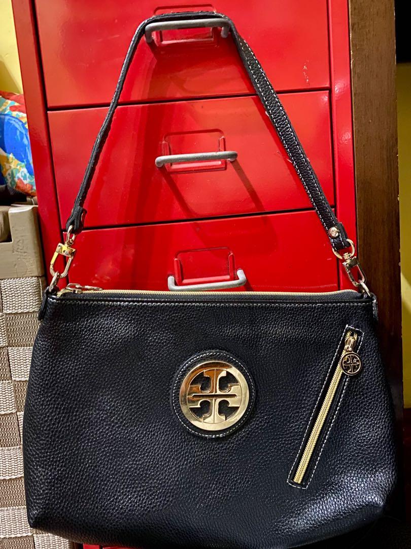 TORY BURCH BLACK GENUINE LEATHER TWO-WAY CLUTCH/SHOULDER BAG, Luxury, Bags  & Wallets on Carousell