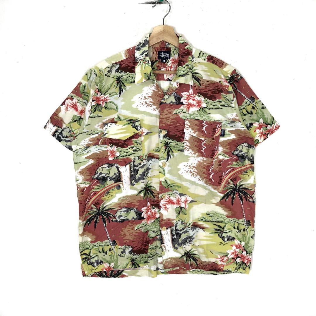 Vintage Hawaiian Shirt Stussy Made In Usa, Men's Fashion, Tops