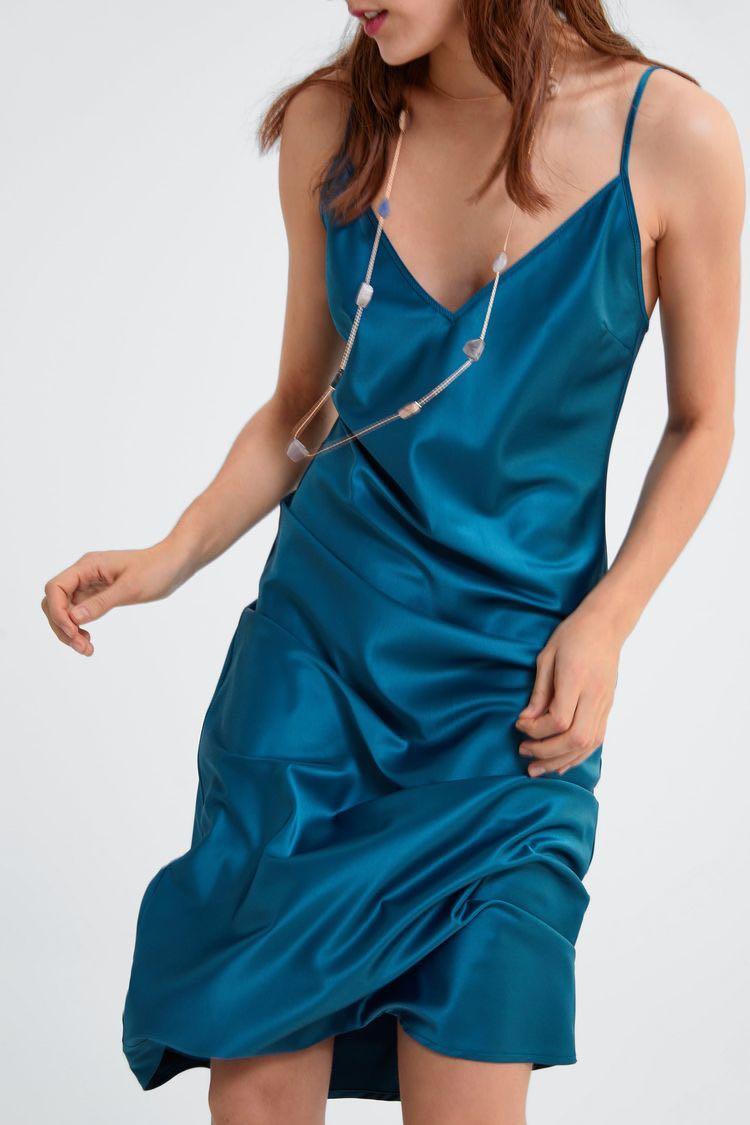 ZARA BLUE PREMIUM SATIN SLIP DRESS ...