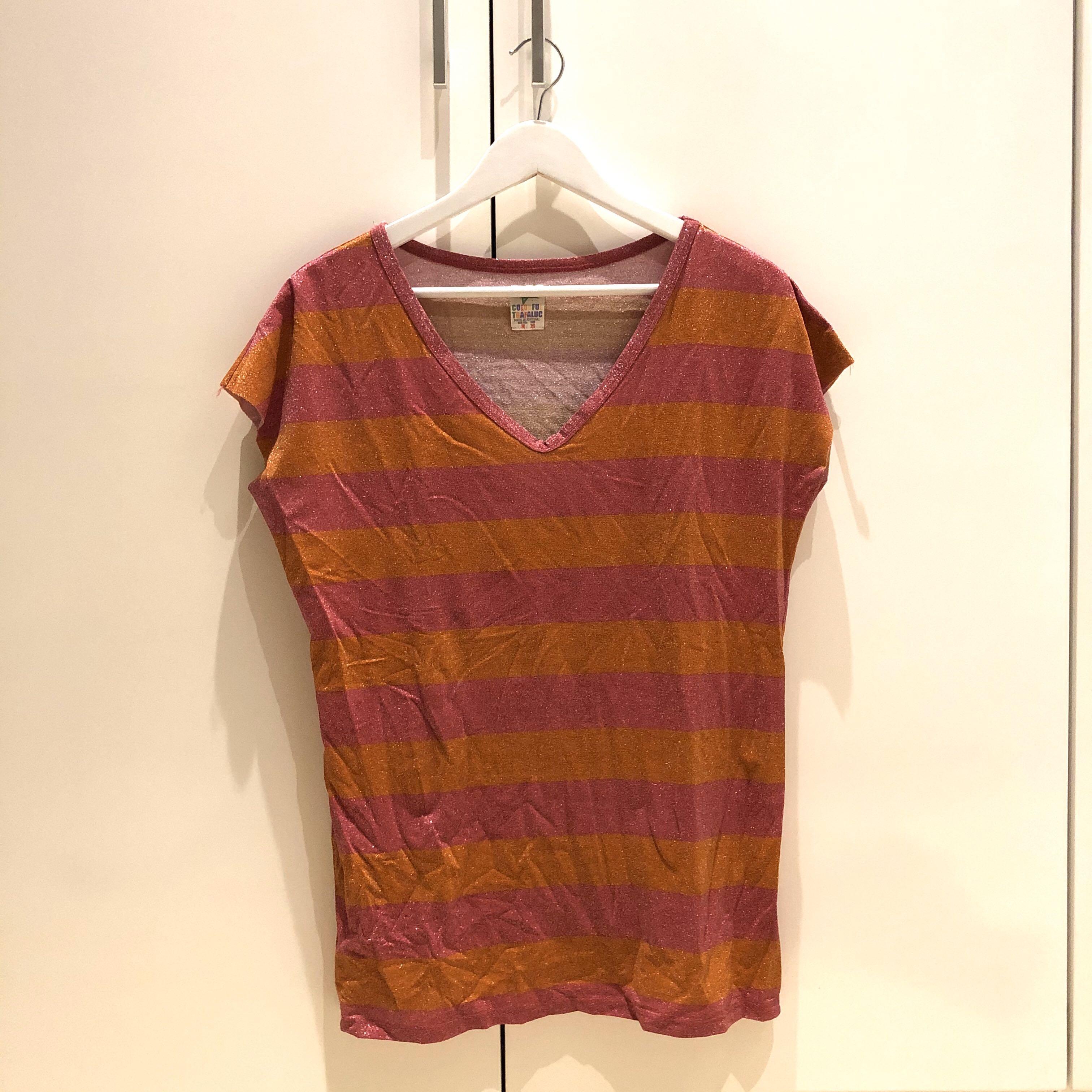 Zara Glitter T Shirt Kaos Stripe Garis Garis Fesyen Wanita Pakaian Wanita Atasan Di Carousell