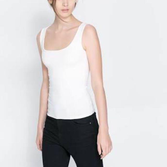 Zara white wide neck tank top, Women's 