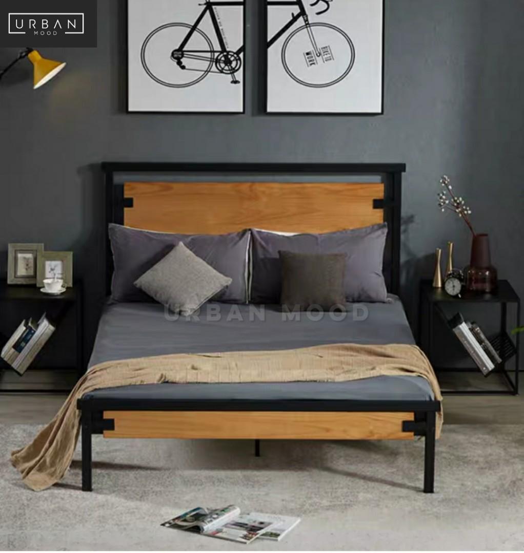 ZENITH Industrial Solid Wood Bed, Furniture & Home Living, Furniture