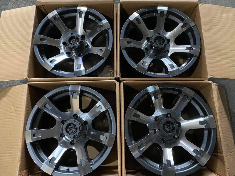 17 Sheriff A303 Blue Gray Et 6 American Outlaw Mags 6holes Pcd 139 Bnew Car Parts Accessories Mags And Tires On Carousell