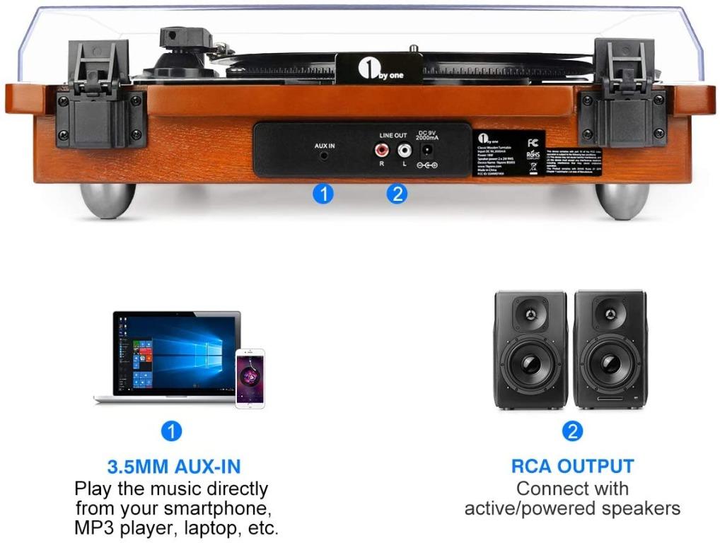 9055 1byone Belt Driven Turntable with Built in Stereo Speaker