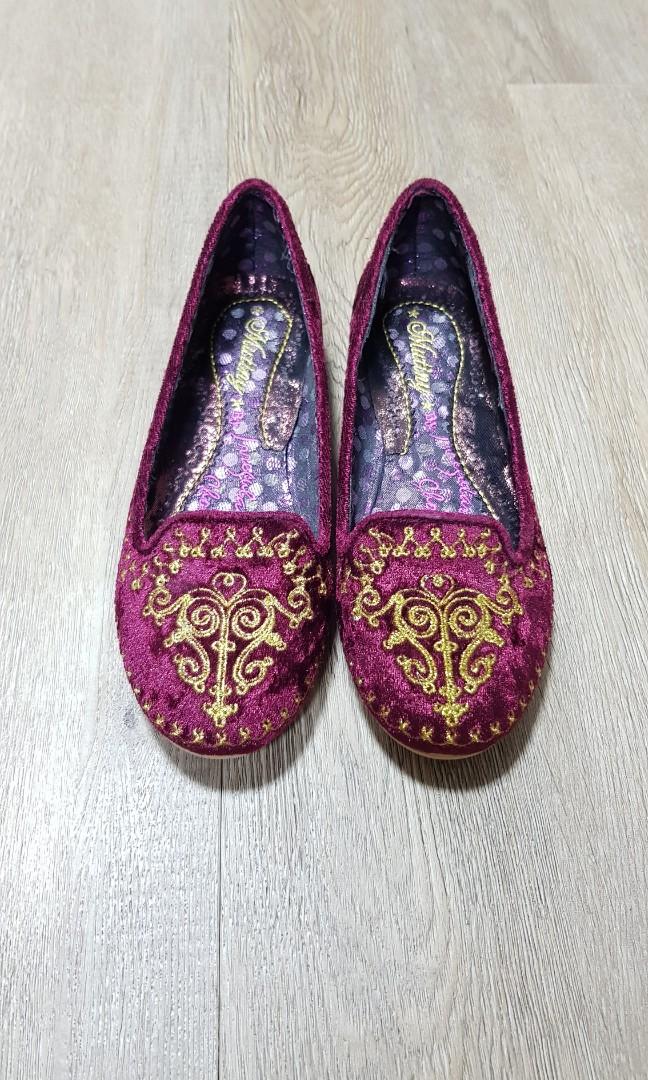 violet and red shoes flats