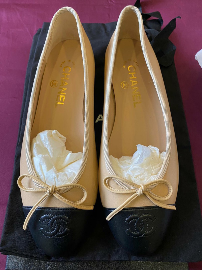 chanel beige ballerina flats