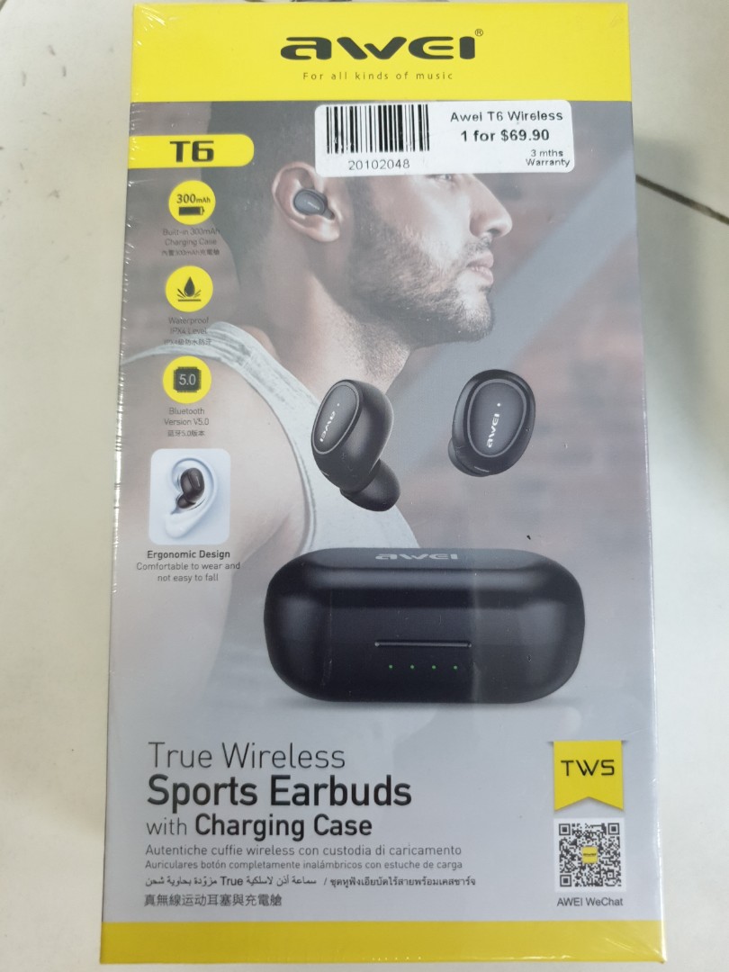 BNIB sealed tws earbuds earphobe awei t6