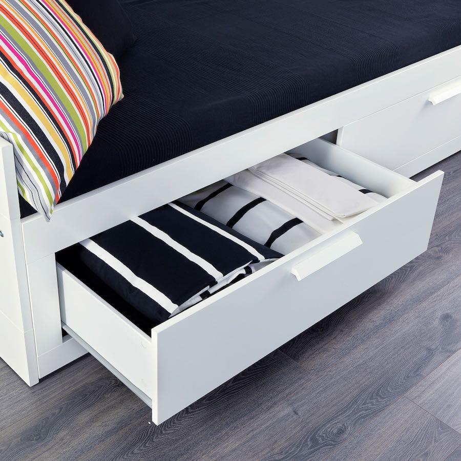 BRIMNES Daybed frame with 2 drawers, white (with mattresses), Furniture
