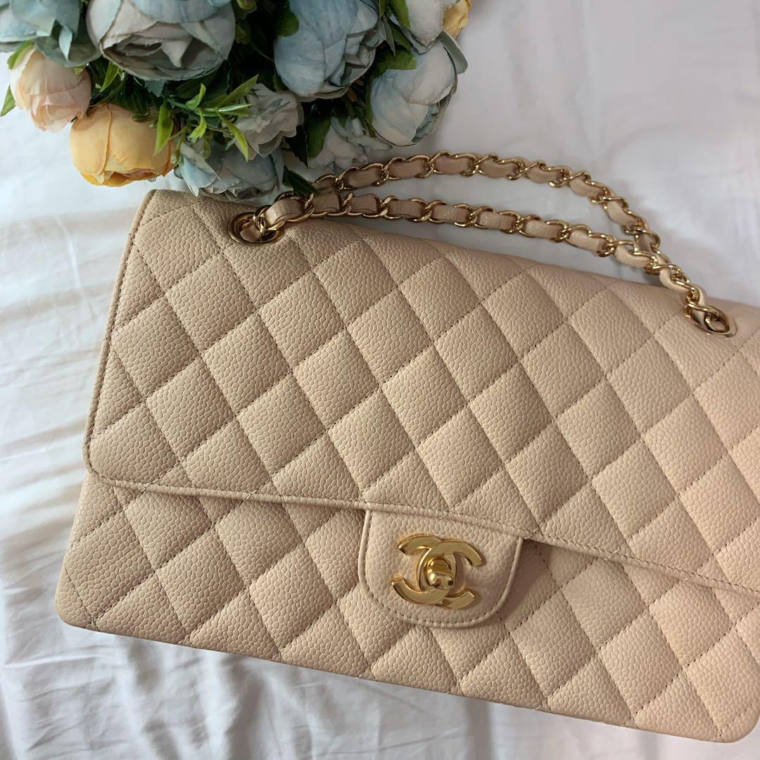 Chanel Classic Quilted Medium Double Flap Beige Caviar – ＬＯＶＥＬＯＴＳＬＵＸＵＲＹ