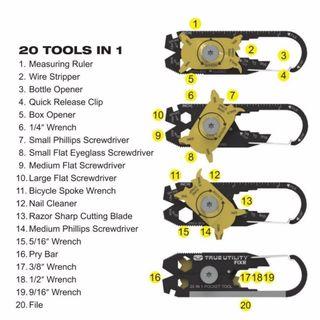 Field Gadget Mini Portable Utility FIXR 20 in 1 Pocket Multi Tool Keychain Outdoor Camping Key Ring