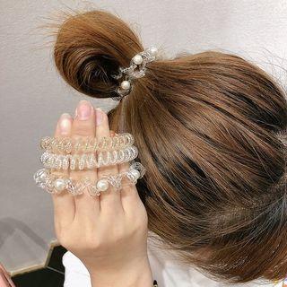 Hair Tie - Clear with pearls cable hair tie (small)