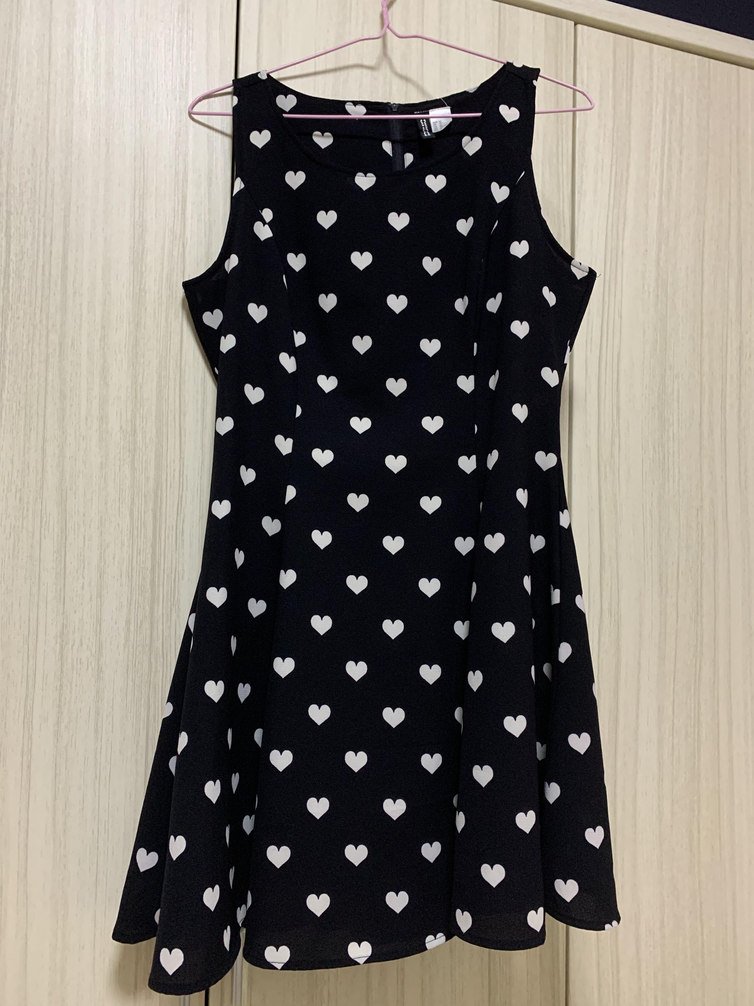 black dress with white hearts