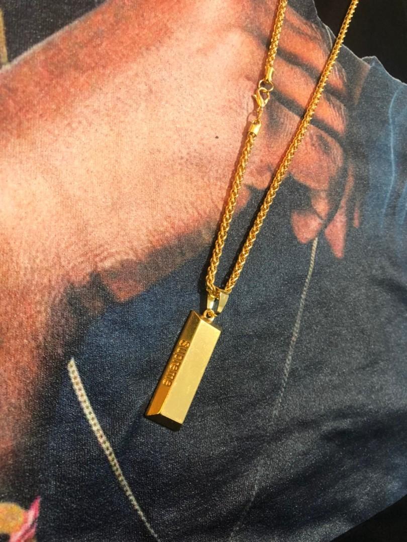 Harga supreme gold bar necklace original deals