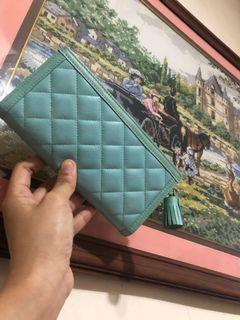 Leather Quilted Wallet Aqua Green