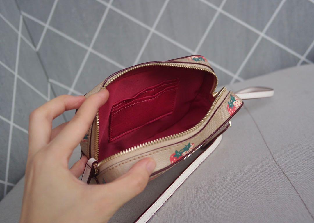 MINI CAMERA BAG IN SIGNATURE CANVAS WITH STRAWBERRY PRINT (COACH 91203