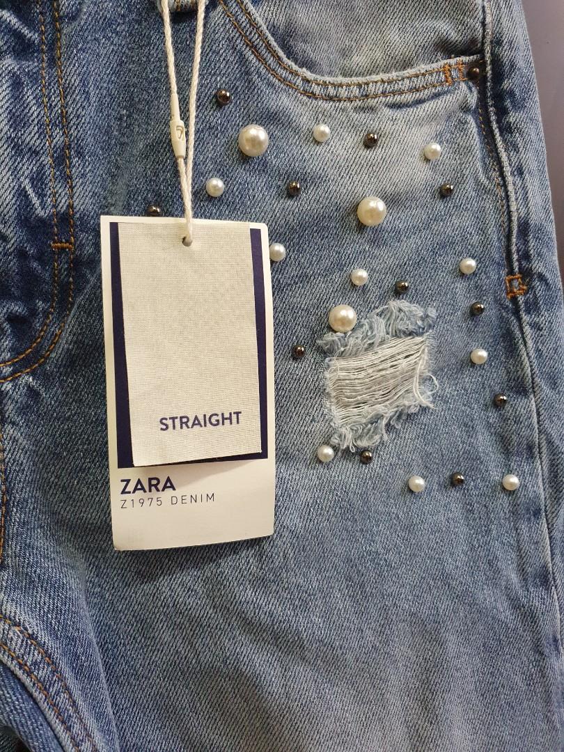 fest glide kombination NEW Zara Ripped Jeans with Pearls, Women's Fashion, Bottoms, Jeans &  Leggings on Carousell