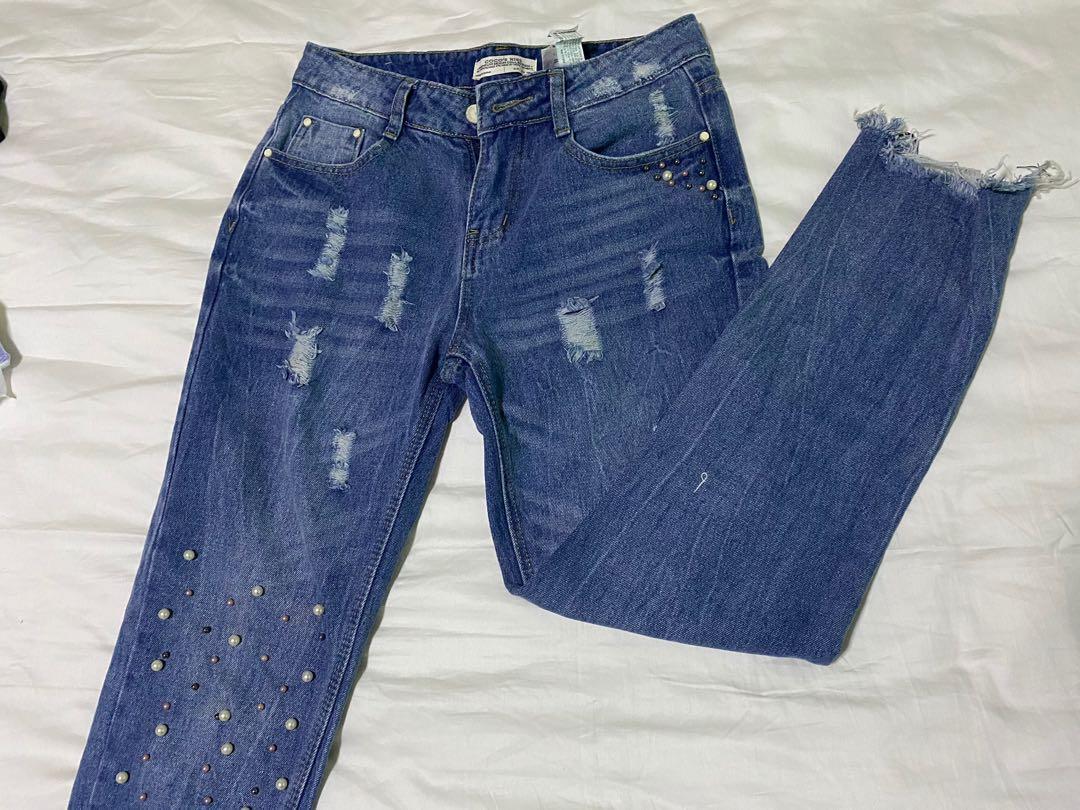 women's pearl embellished jeans