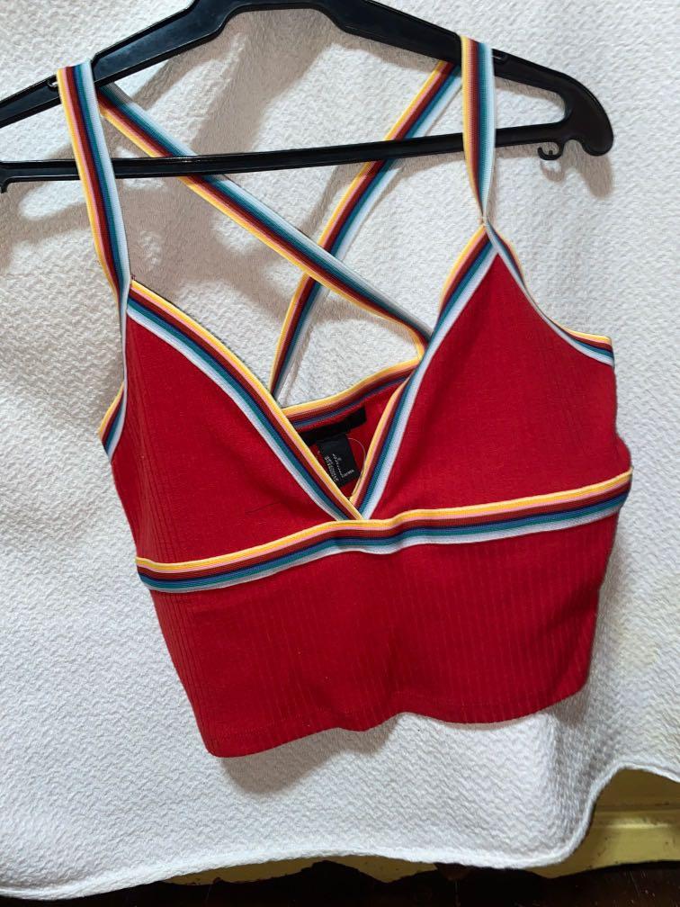 Red rainbow trendy forever 21 sleeveless top (Category: Sleeveless) located in Quezon. Submitted by abubot (Listing ID 1020318569, Image 1). Description: Shipping: grab/angkas/lalamove Payment: bank deposit/gcash.