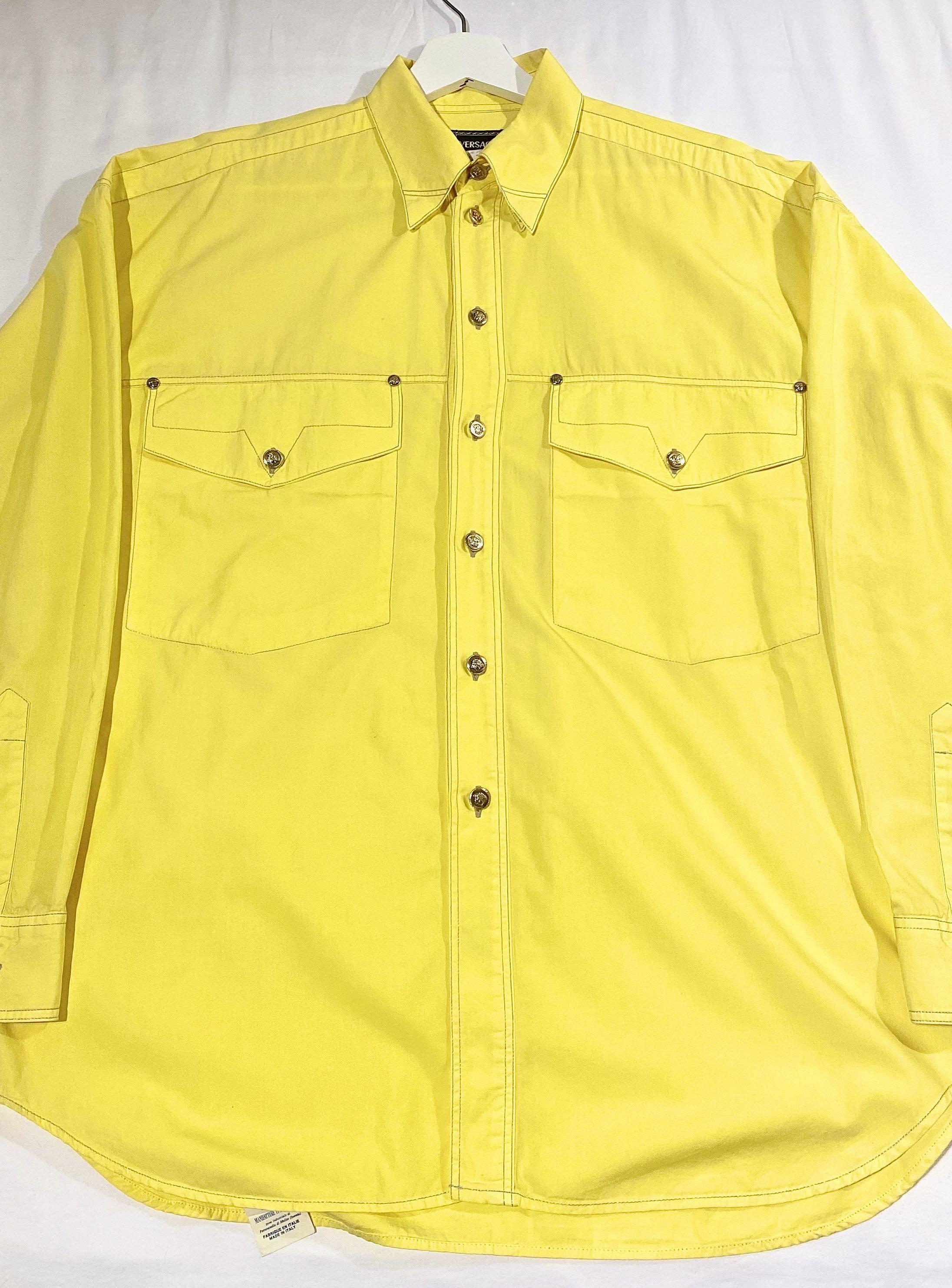 34 Green Olive Mens shirt Men/'s VERSACE COLLECTION Silk Long Sleeve Shirt Size 40  15 Vintage shirt