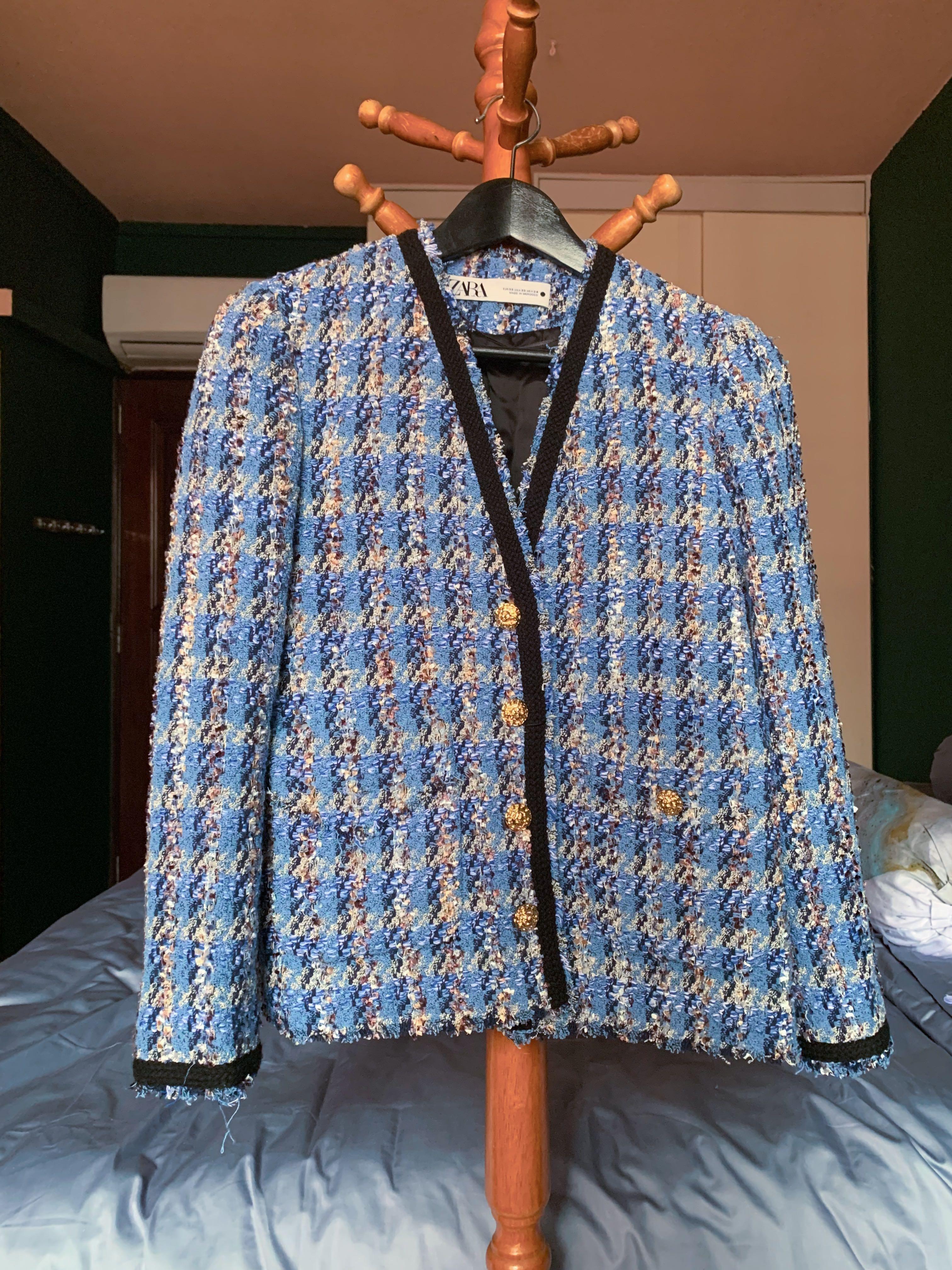 zara blue tweed jacket