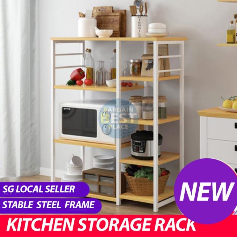 2020 Kitchen Rack Storage Shelf Wood Metal Table Display Furniture Shelves Drawers On Carousell