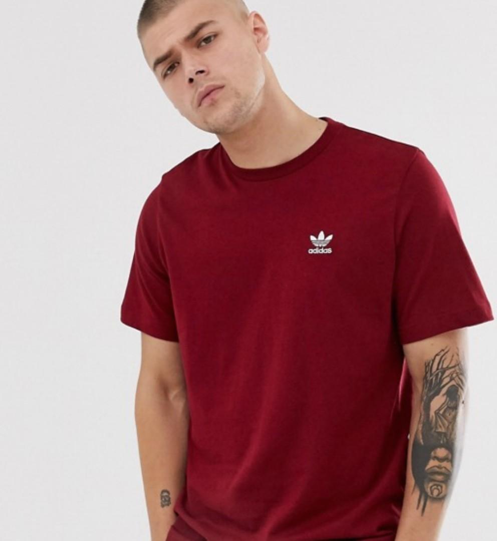 Adidas Originals essentials T Shirt in burgundy Men s Fashion