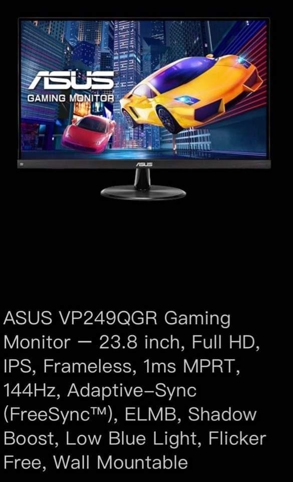 Asus Vp249qgr Gaming Monitor Electronics Computer Parts Accessories On Carousell