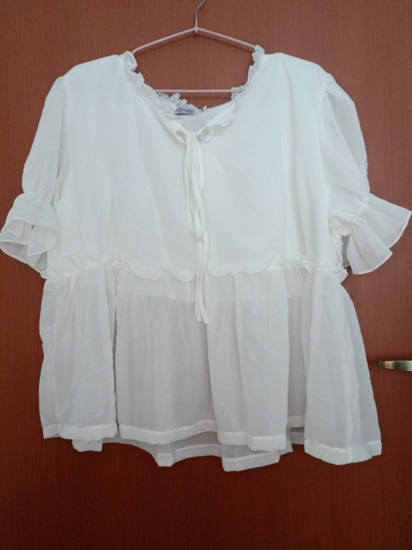 plus size white ruffle top