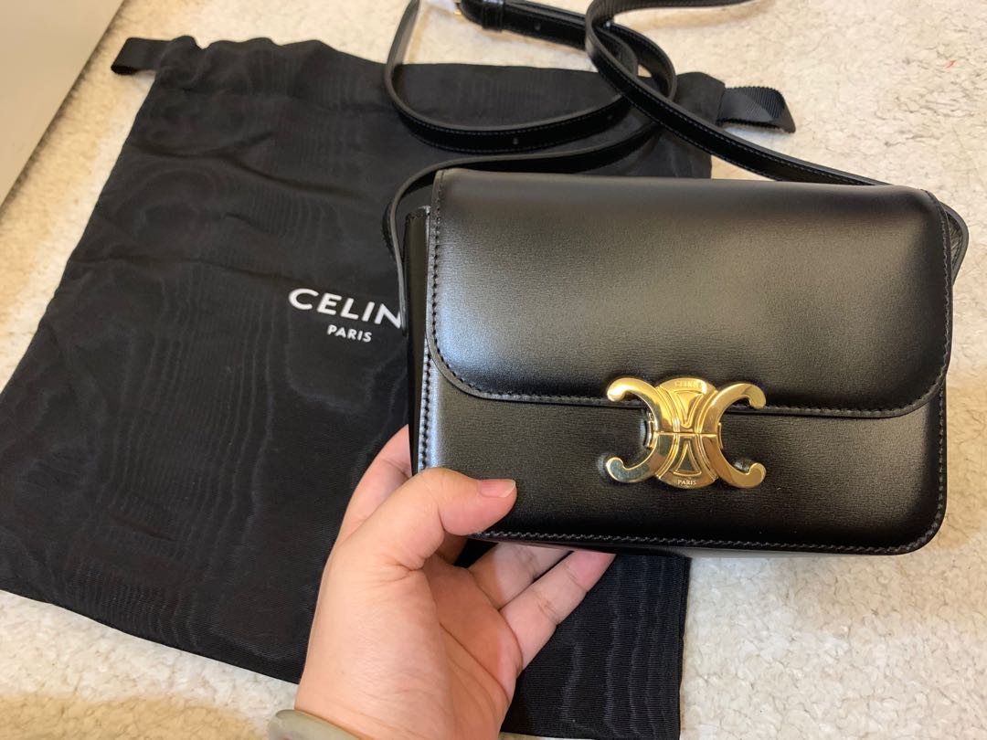 BN Celine Triomphe bag in black nano size, Luxury, Bags & Wallets