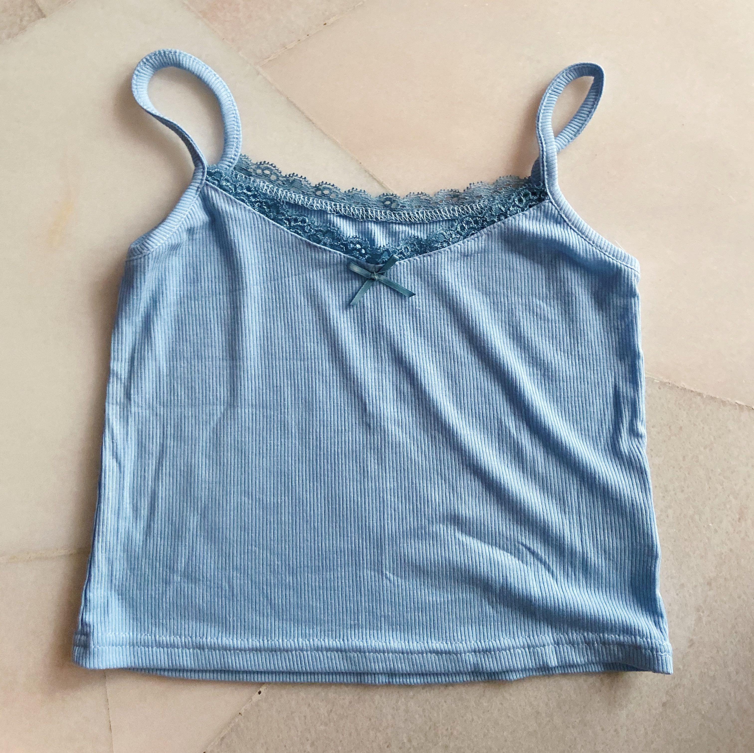 BRAND NEW LACE TRIM BOW RIBBED SPAG CAMI CROP TANK TOP, Women's Fashion,  Tops, Sleeveless on Carousell