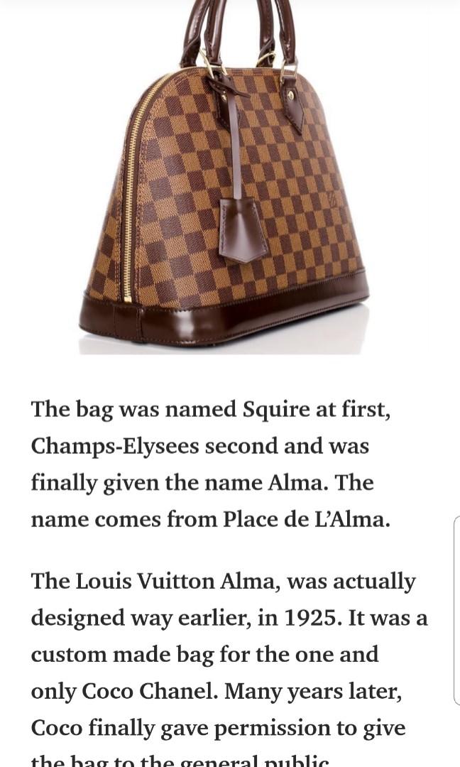 The Vintage Bar - NEW STYLES ADDED! Louis Vuitton's Alma was custom  designed for Coco Chanel in 1925, but was not released to the public until  1930, when she gave her permission.