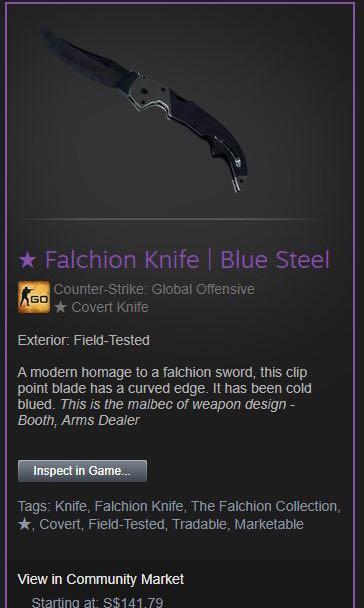Csgo Falchion Knife Blue Steel Toys Games Video Gaming In Game Products On Carousell