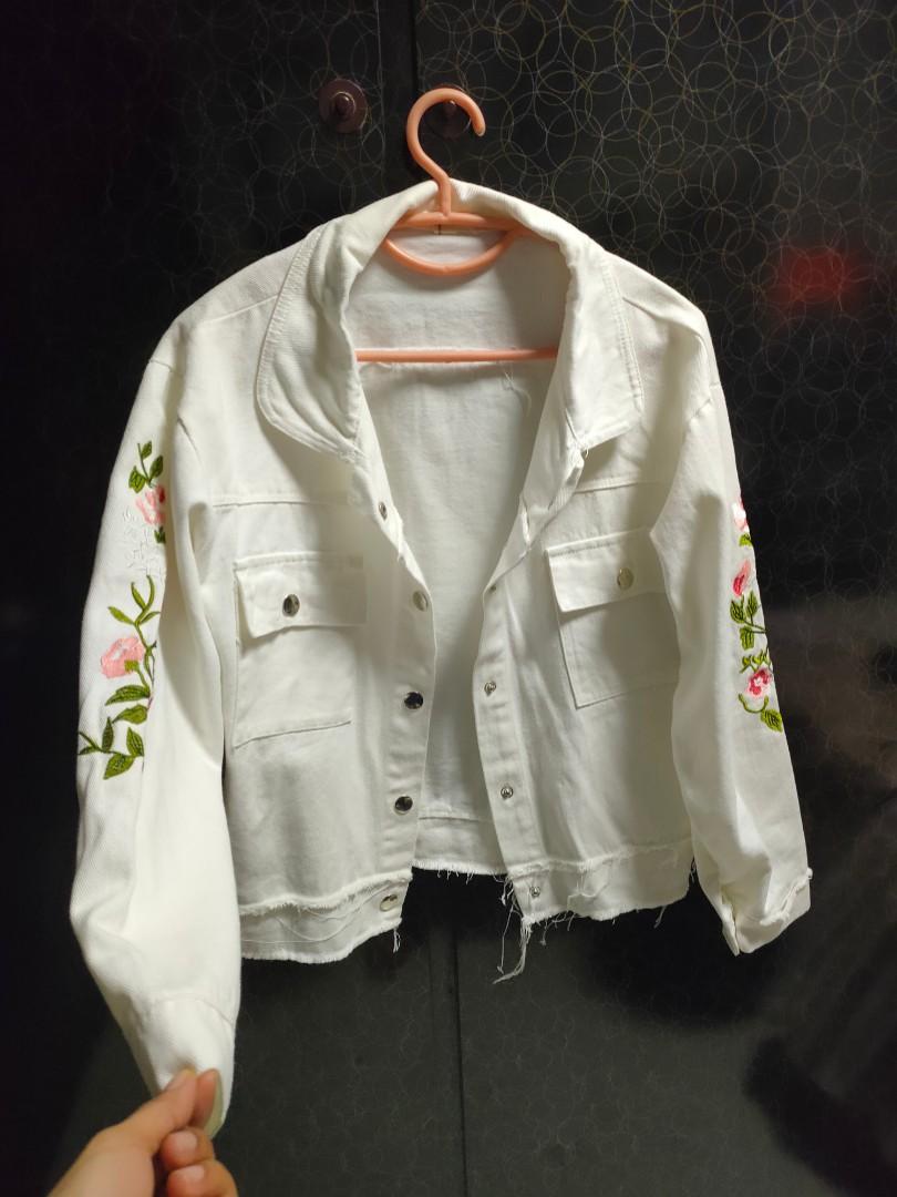 White denim clearance jacket embroidered