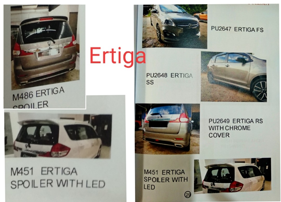 Ertiga bodykit front rear side skirt spoiler selection one PC's price, Auto Accessories on Carousell
