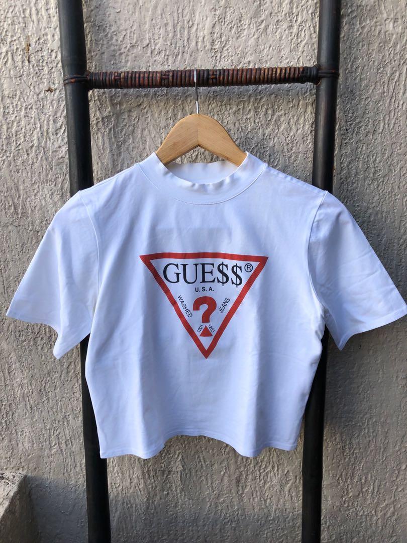 Guess mock 2024 neck logo tee